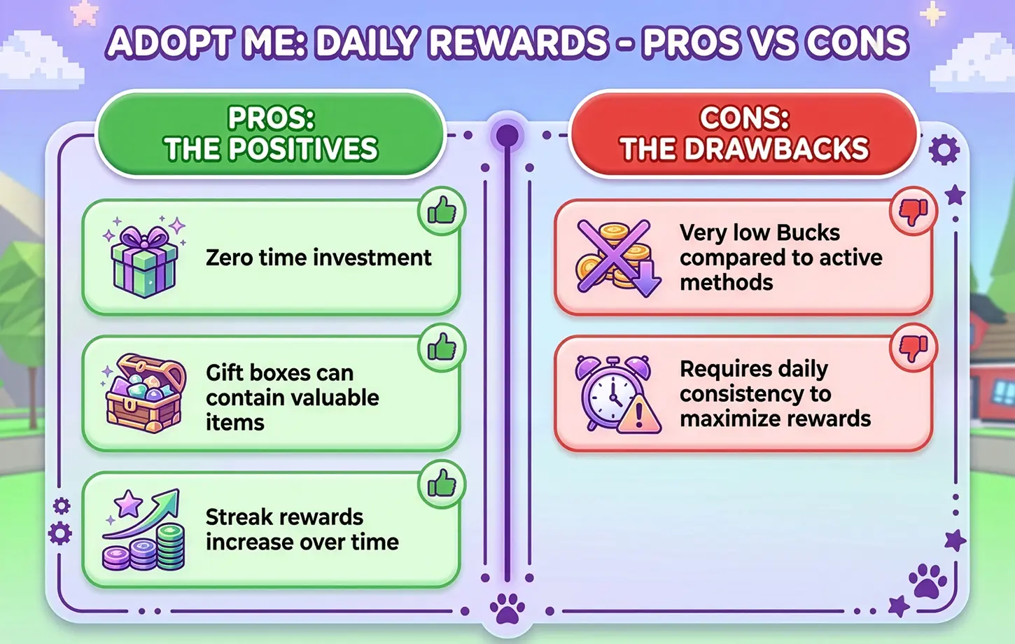 Daily log-in rewards pros and cons in Adopt Me